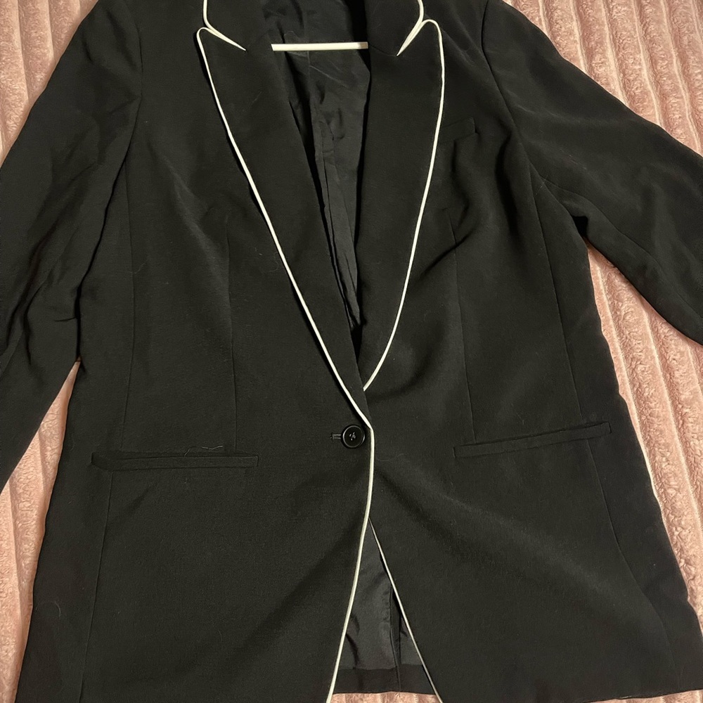 Express Black Blazer with White Piping Trim